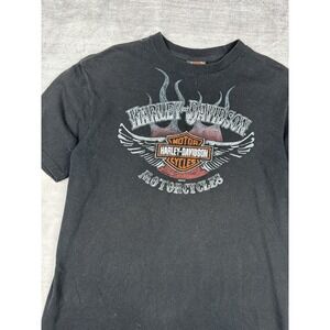 Harley Davidson Shirt Mens Large Black 2012 Wings Flames Logo Double Sided Biker